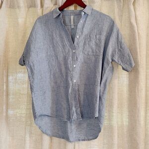 Athleta linen high low button down